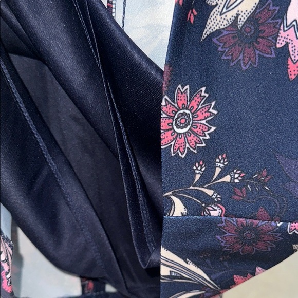 Elegant Asymmetrical Floral Dress in Burgundy and Navy - Picture 13 of 16